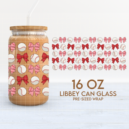 Baseball and Bows | Baseball 16oz Cup Wrap PNG SVG