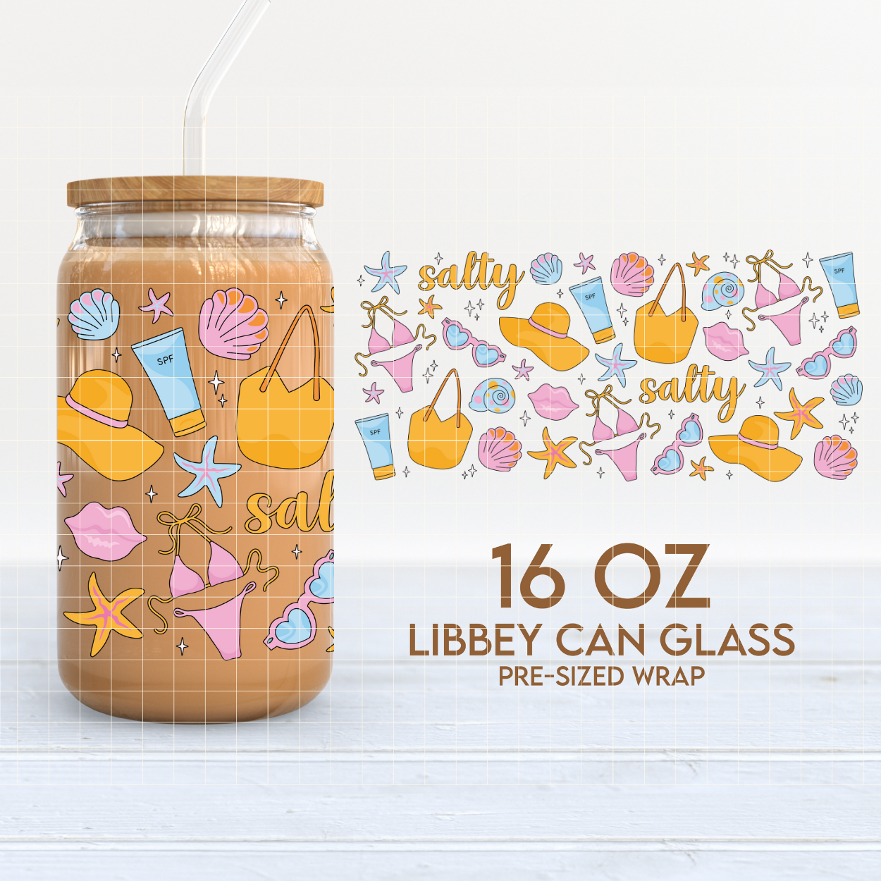Salty Summer | Beach Essentials 16oz Cup Wrap PNG SVG