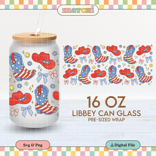 4th of July Boots & Hat | Patriotic 16oz Cup Wrap PNG SVG