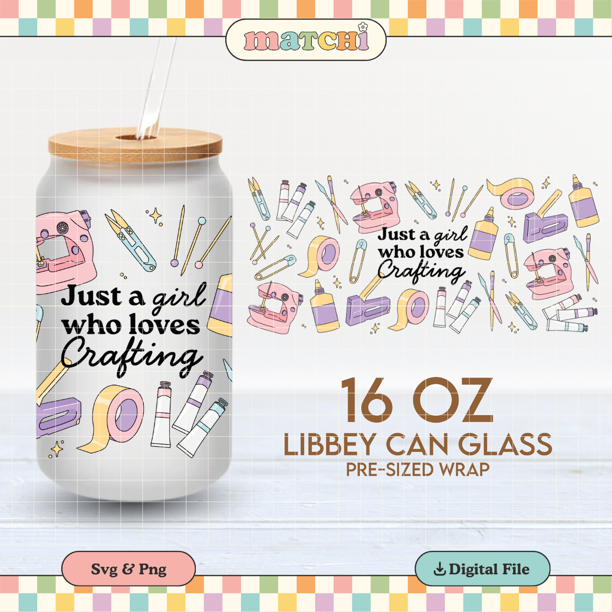 Girl Who Loves Crafting | Crafts 16oz Cup Wrap PNG SVG