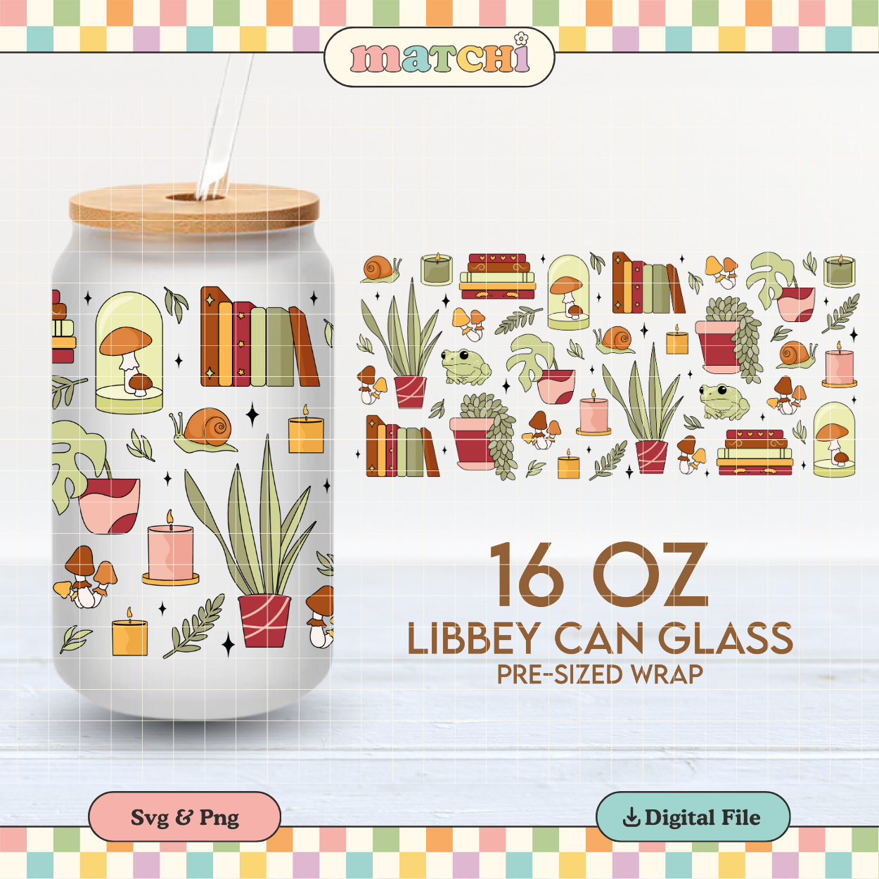 Plants & Books | Goblincore 16oz Cup Wrap PNG SVG