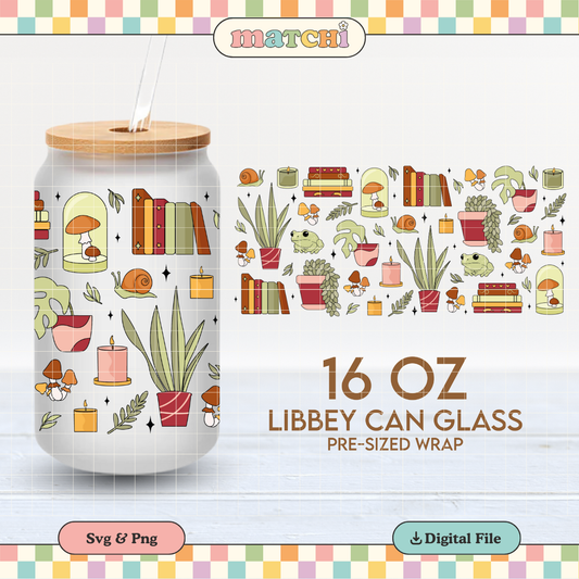 Plants & Books | Goblincore 16oz Cup Wrap PNG SVG