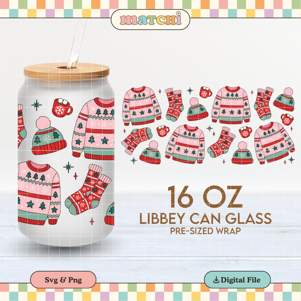 Xmas Sweater | Christmas 16oz Cup Wrap PNG SVG