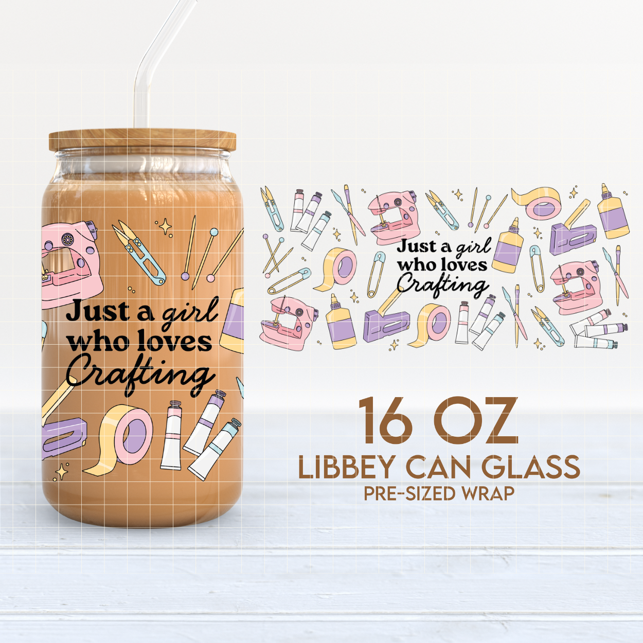 Girl Who Loves Crafting | Crafts 16oz Cup Wrap PNG SVG