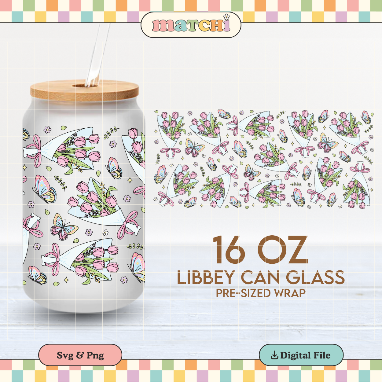 Tulip Bouquet | Spring 16oz Cup Wrap PNG SVG