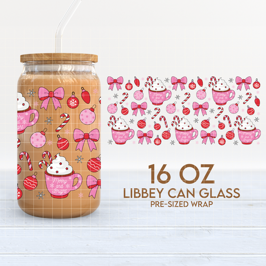 Hot Cocoa & Bows | Girlie Christmas 16oz Cup Wrap PNG SVG