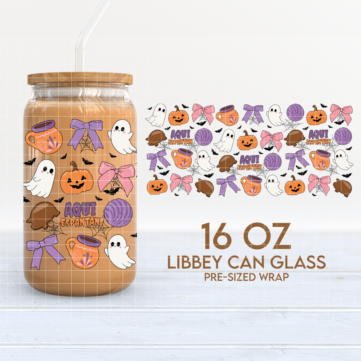 Aqui Espantan | Hispanic Halloween 16oz Cup Wrap PNG SVG