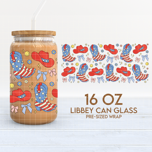 4th of July Boots & Hat | Patriotic 16oz Cup Wrap PNG SVG