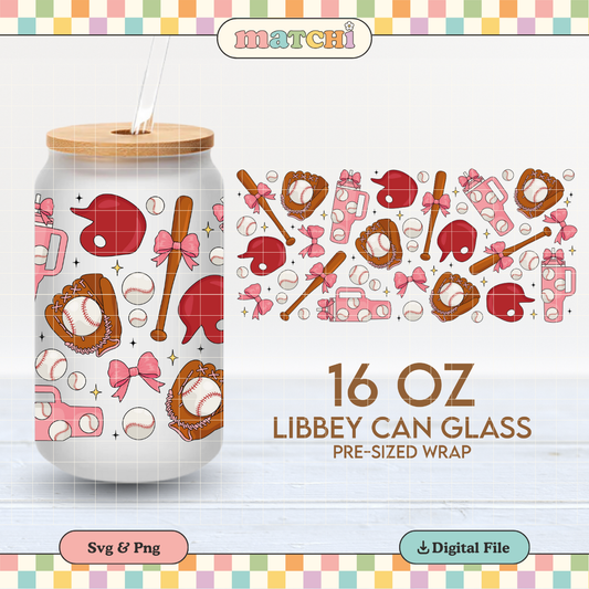 Baseball Girly Vibes | Baseball 16oz Cup Wrap PNG SVG