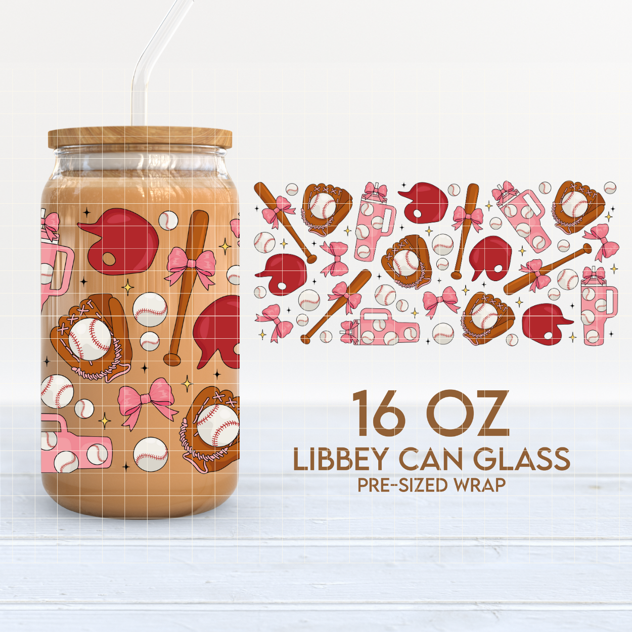 Baseball Girly Vibes | Baseball 16oz Cup Wrap PNG SVG