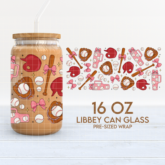 Baseball Girly Vibes | Baseball 16oz Cup Wrap PNG SVG