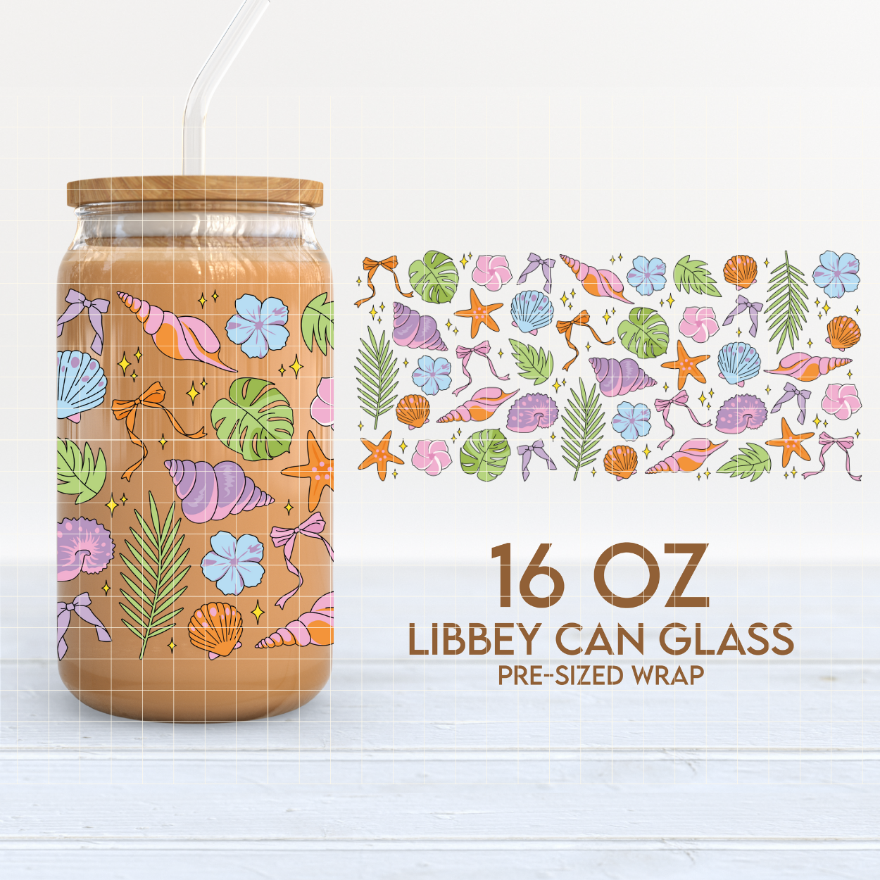 Seashells & Bows | Summer 16oz Cup Wrap PNG SVG