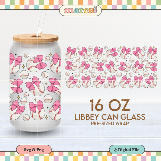 Baseball Coquette | Baseball 16oz Cup Wrap PNG SVG