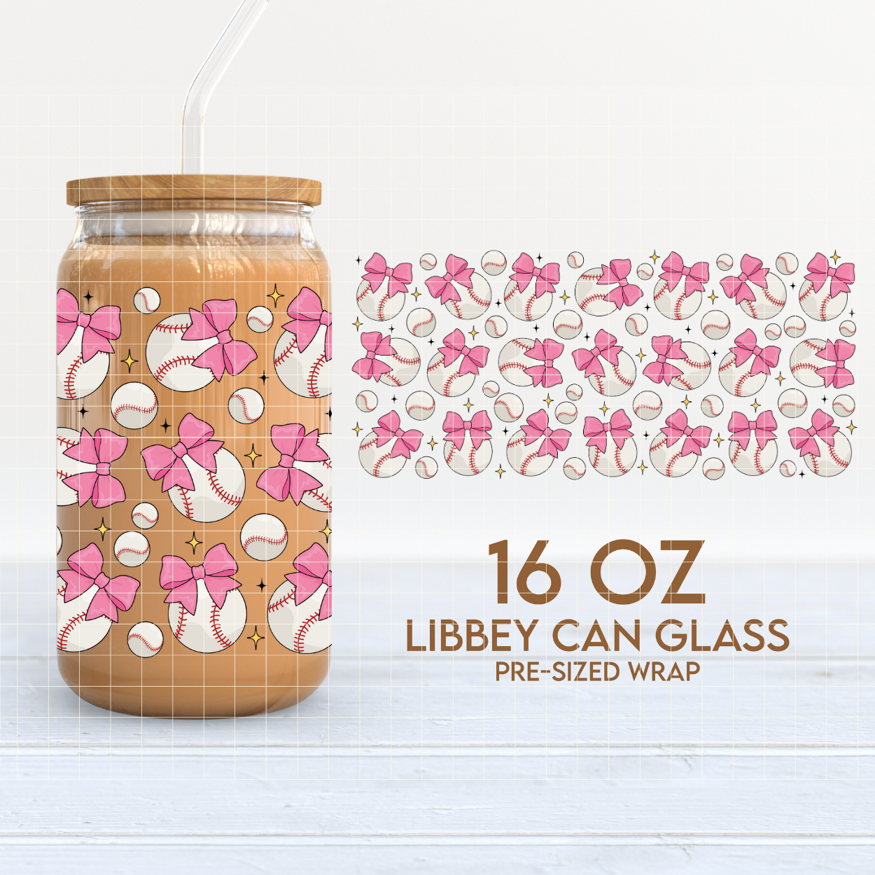 Baseball Coquette | Baseball 16oz Cup Wrap PNG SVG