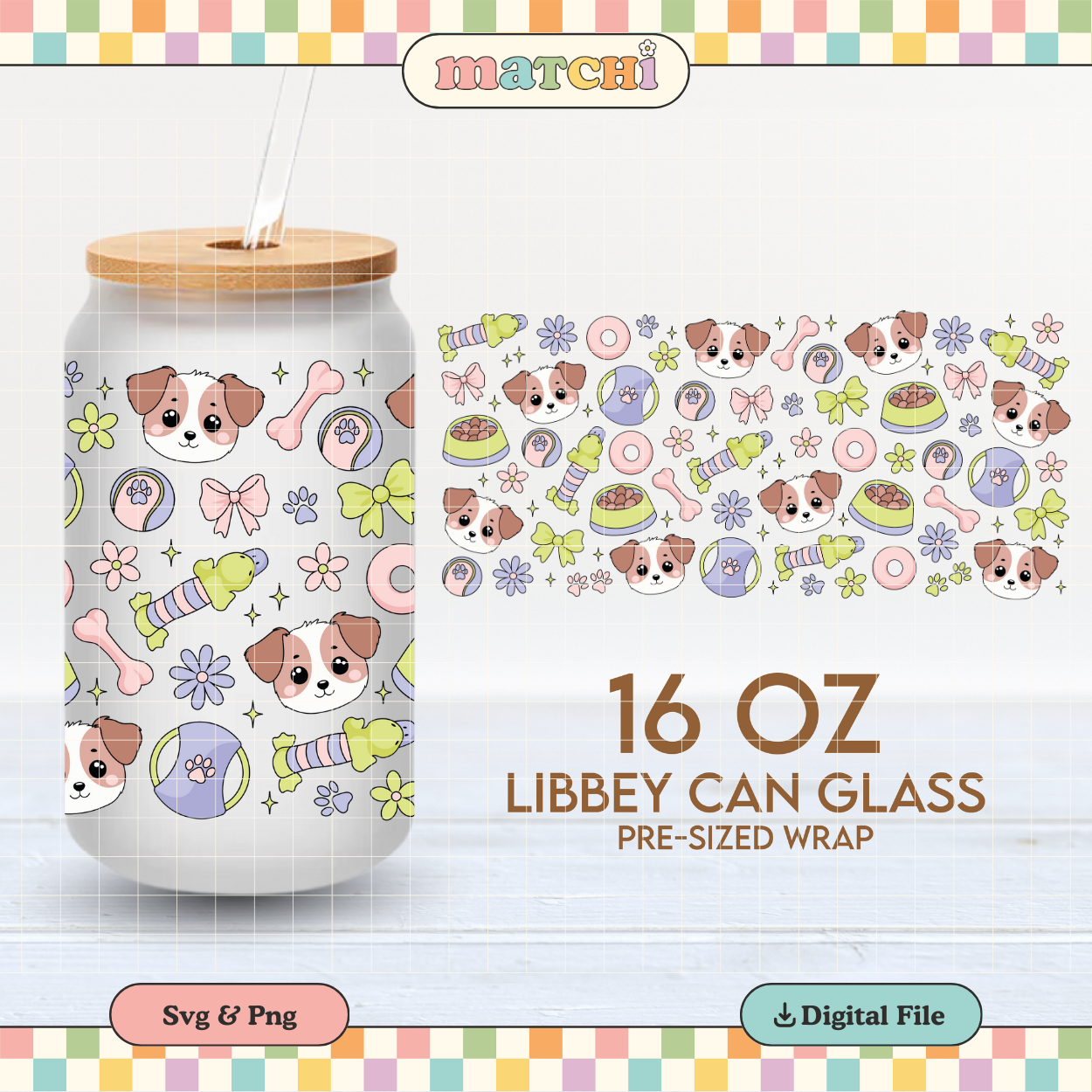 Cute Dog Things 16oz Cup Wrap PNG SVG