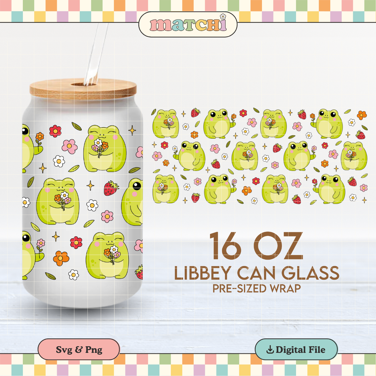 Froggies & Flowers | 16oz Cup Wrap PNG SVG