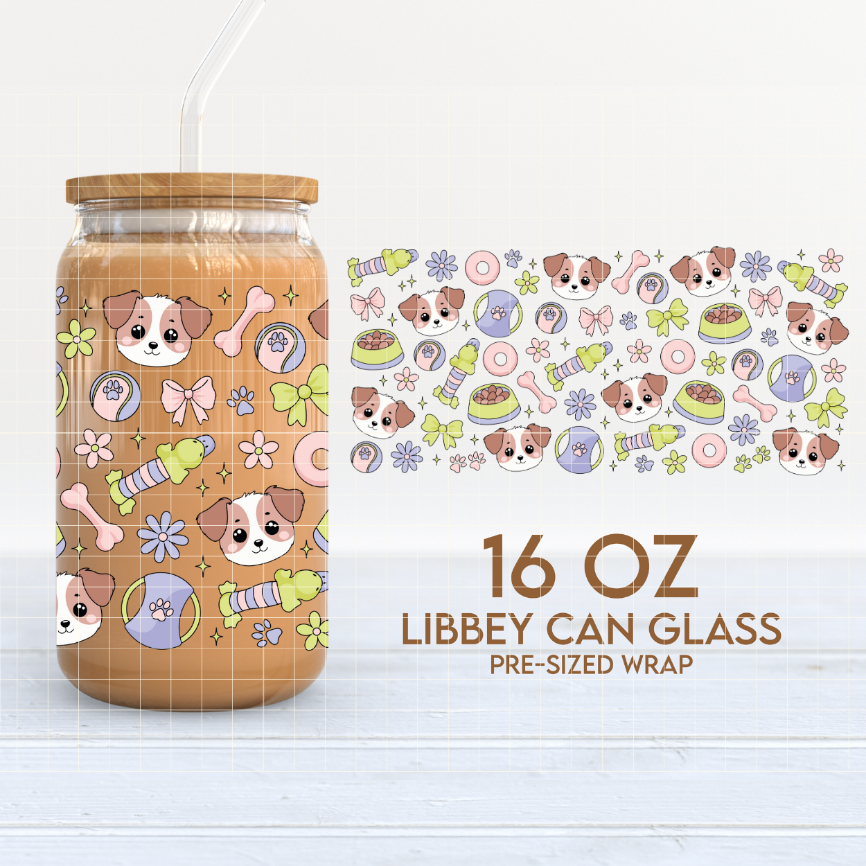 Cute Dog Things 16oz Cup Wrap PNG SVG