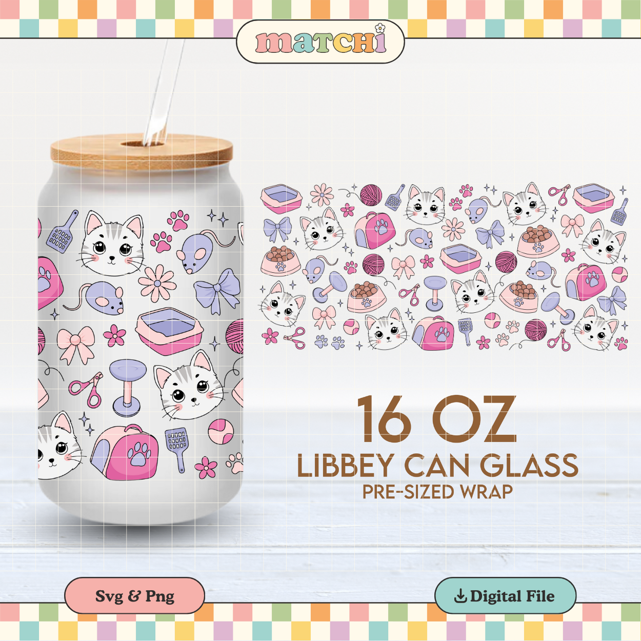 Cute Cat Things 16oz Cup Wrap PNG SVG