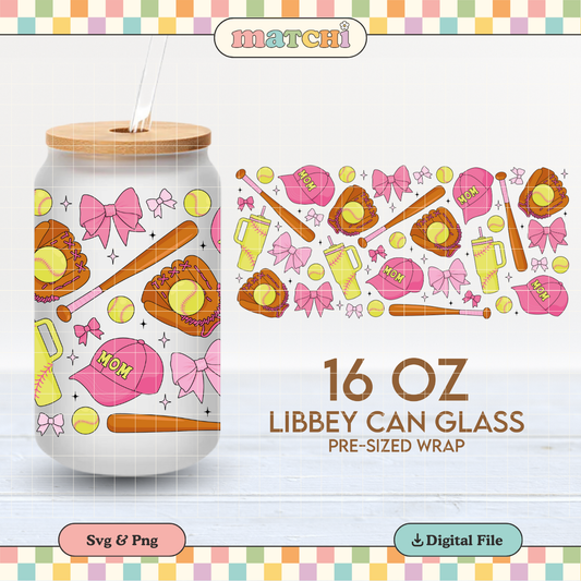 Softball Mom | Softball 16oz Cup Wrap PNG SVG