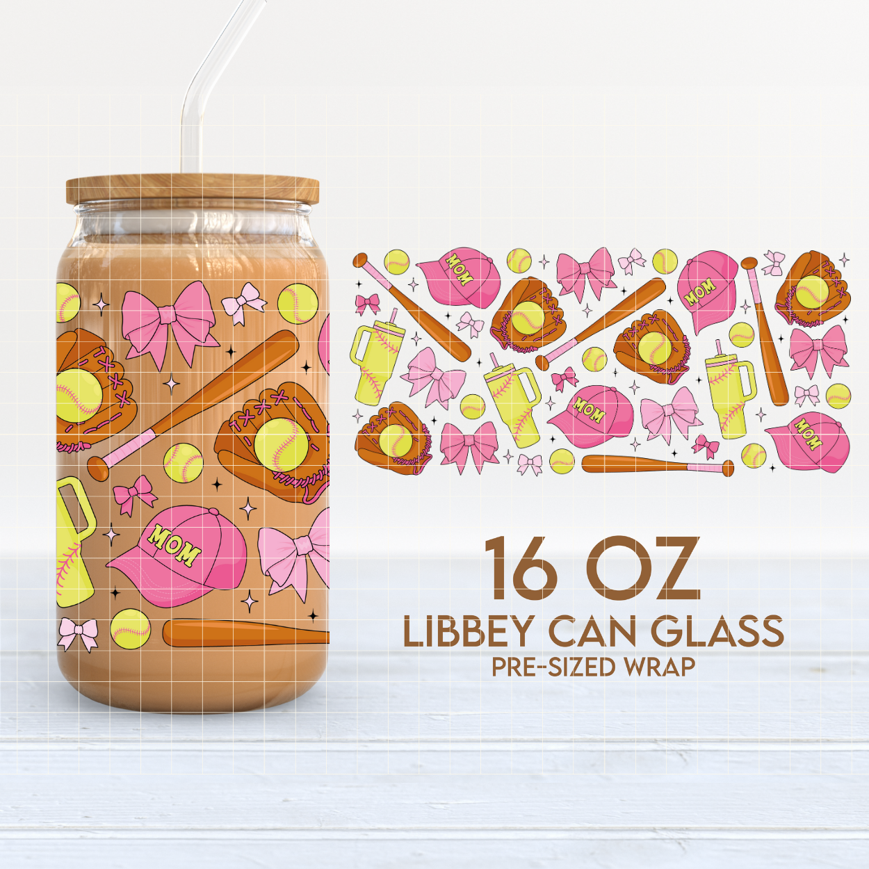 Softball Mom | Softball 16oz Cup Wrap PNG SVG