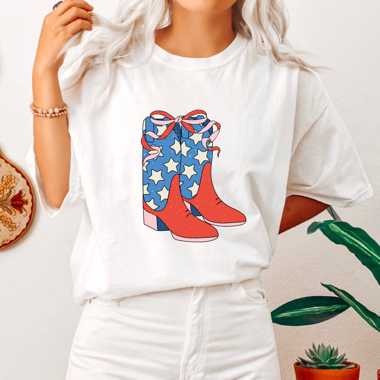 4th July Cowgirl Boots SVG PNG | Coquette 4th of July Sublimation | Retro T shirt Design