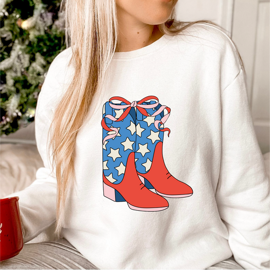4th July Cowgirl Boots SVG PNG | Coquette 4th of July Sublimation | Retro T shirt Design