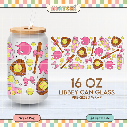 Softball Girly Vibes | Softball 16oz Cup Wrap PNG SVG