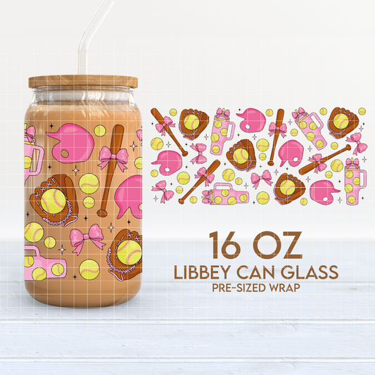 Softball Girly Vibes | Softball 16oz Cup Wrap PNG SVG