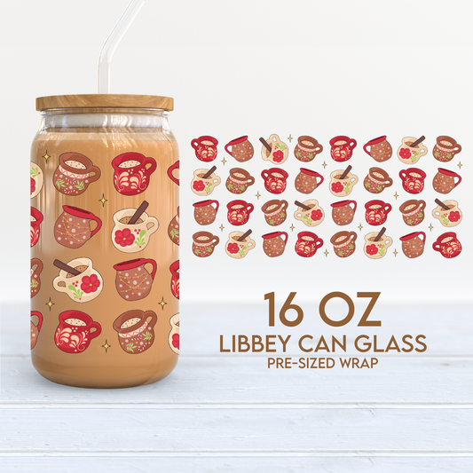 Christmas Jarros Cup Wrap | Feliz Navidad 16oz Libbey Can Glass | Atole PNG SVG