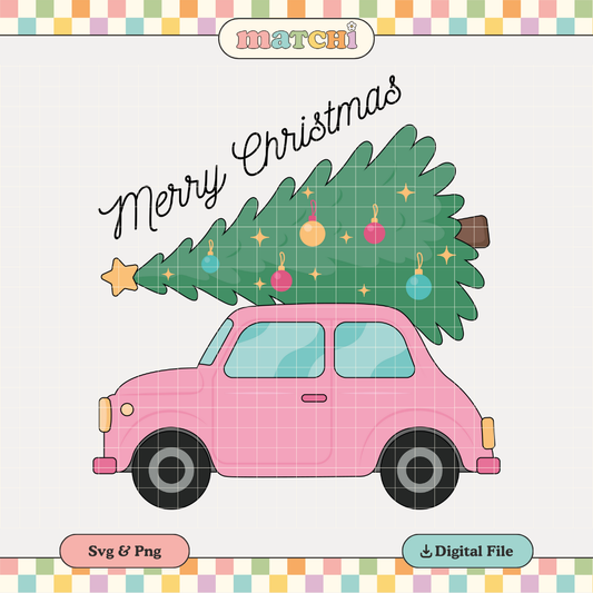 Merry Christmas PNG SVG | Retro Car & Christmas Tree Sublimation | Tshirt Design