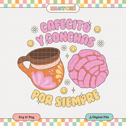 Cafecito y Conchas PNG SVG | Spanish Hispanic Sublimation | Latina Tshirt Design