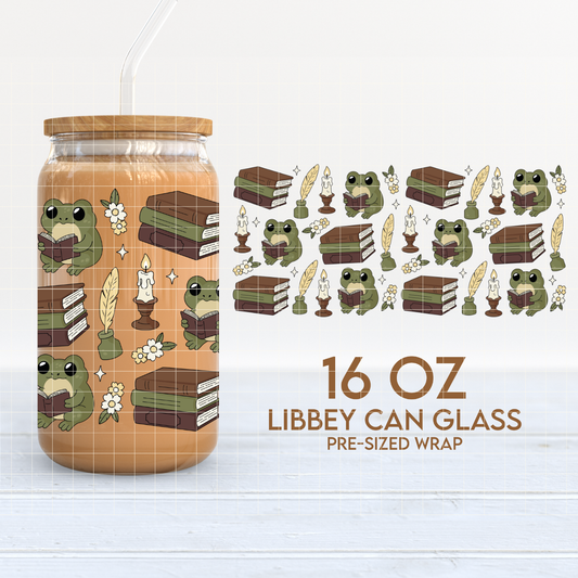 Frogs & Books | Dark Academia 16oz Cup Wrap PNG SVG