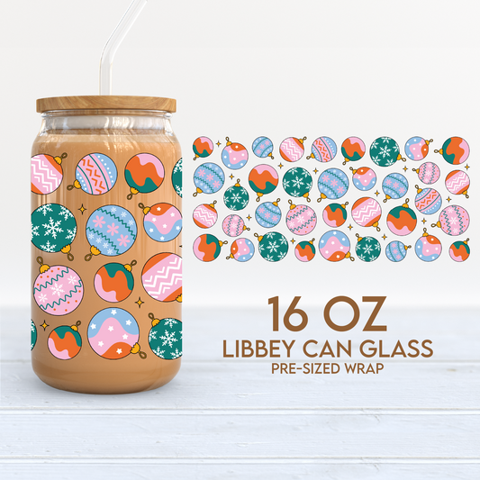 Christmas Ornaments Cup Wrap | Christmas 16oz Libbey Can Glass | Xmas PNG SVG