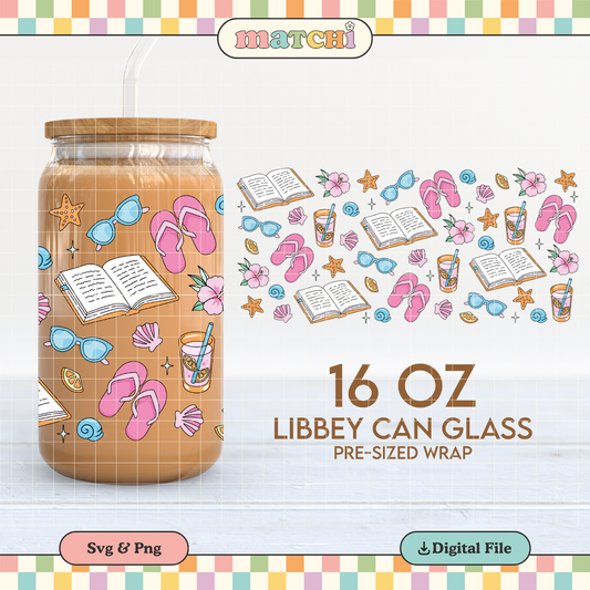 Beach Reader 16oz Cup Wrap PNG SVG