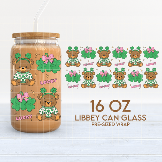 Lucky Teddy | St. Patricks Day 16oz Cup Wrap PNG SVG