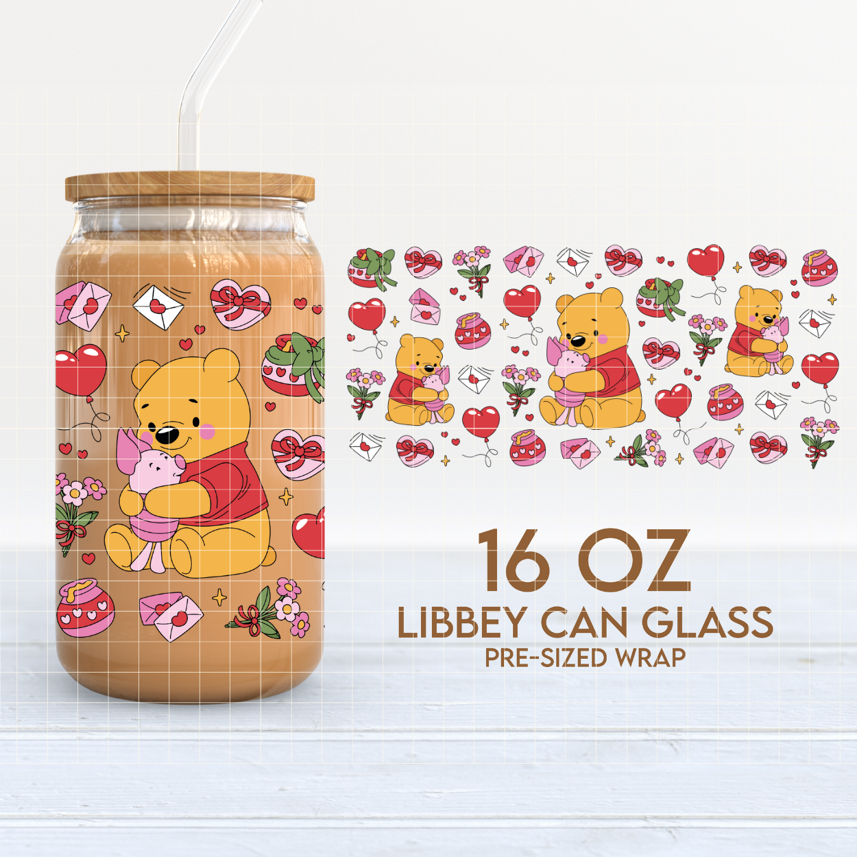 Bear in Love | Valentine's Day 16oz Cup Wrap PNG SVG