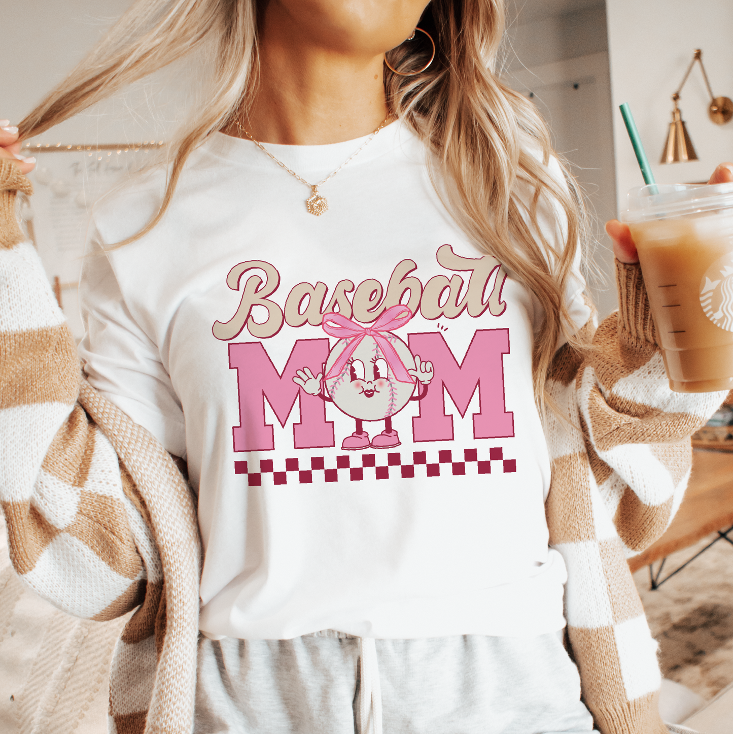 Baseball Mom SVG PNG | Coquette Baseball Character Sublimation | Pink Bow Tshirt Design