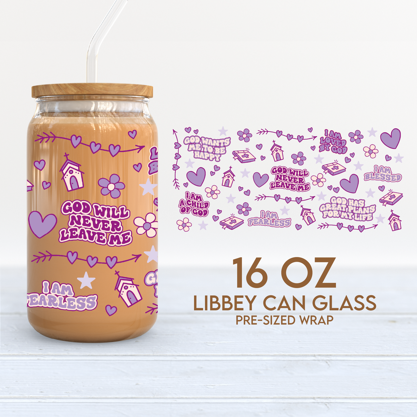 Daily Bible Affirmations Cup Wrap | 16oz Libbey Can Glass | Christian PNG SVG