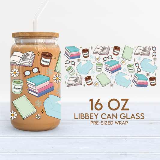 Bookish Winter Cup Wrap | Winter Girl 16oz Libbey Can Glass | Book Lover PNG SVG