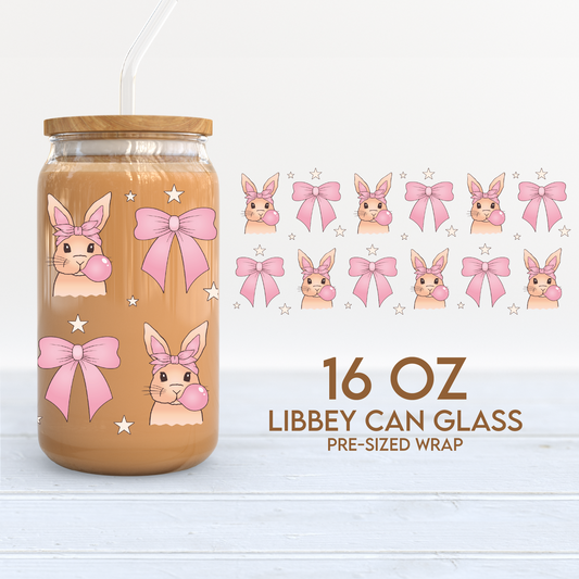 Easter Bunnies & Bows Cup Wrap | 16oz Libbey Can Glass | Coquette Easter PNG SVG
