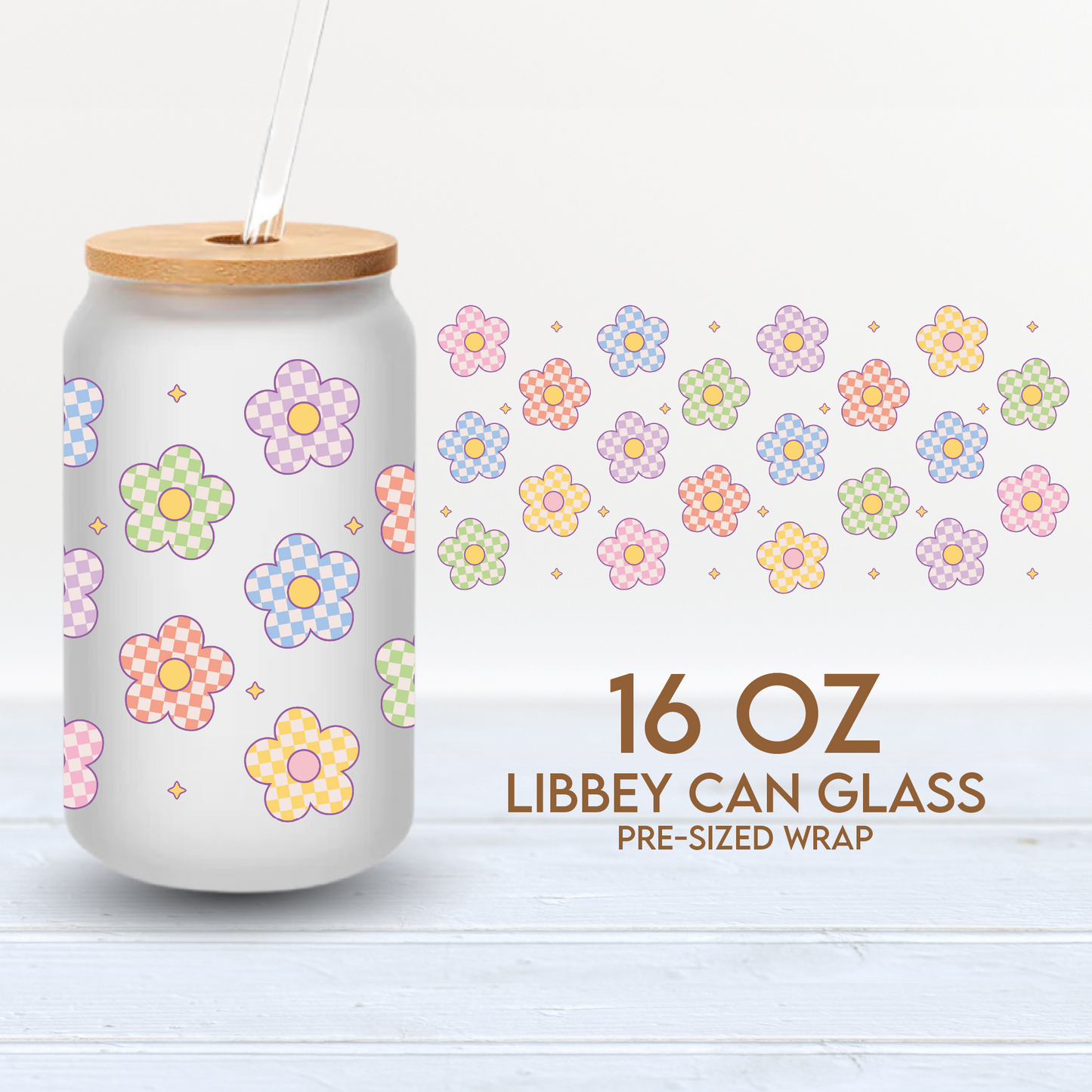 Spring Flowers Cup Wrap | 16oz Libbey Can Glass | Pastel Spring Flowers PNG SVG