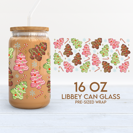 Christmas Tree Cakes Cup Wrap | Christmas 16oz Libbey Can Glass | Winter PNG SVG
