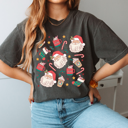 Christmas Doodles PNG | Retro Christmas Sublimation | Santa Claus T shirt Design