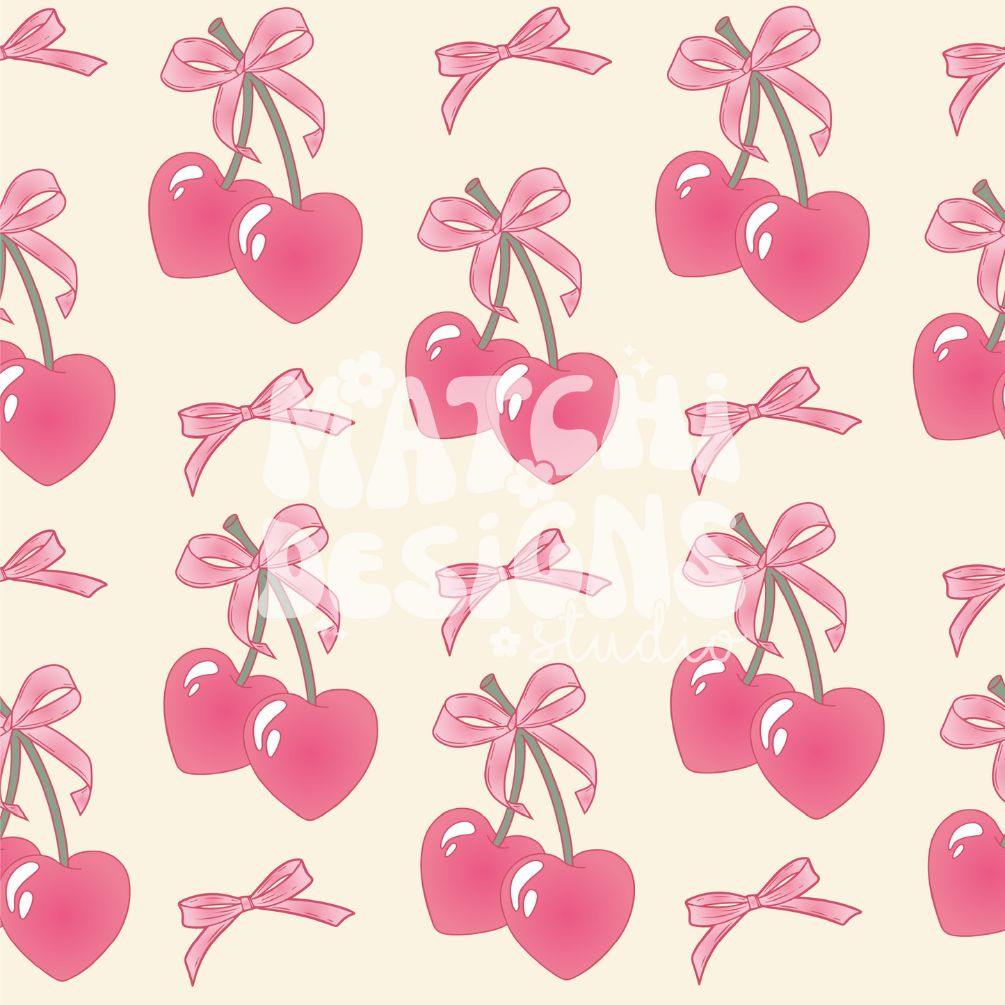 Coquette Bows & Cherry Seamless Pattern, Coquette Girl Pattern for Fabric Sublimation