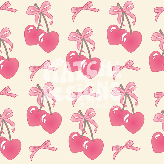 Coquette Bows & Cherry Seamless Pattern, Coquette Girl Pattern for Fabric Sublimation
