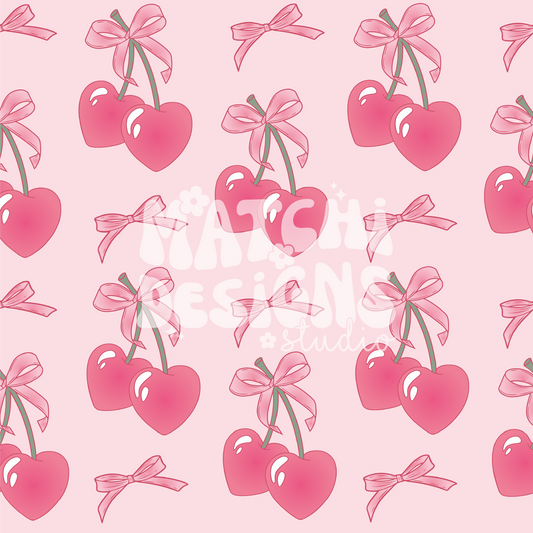 Coquette Bows & Cherry Seamless Pattern, Coquette Girl Pattern for Fabric Sublimation