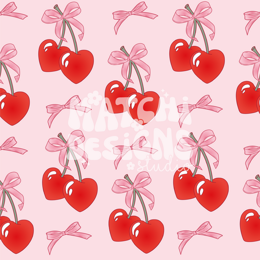 Coquette Bows & Cherry Seamless Pattern, Coquette Girl Pattern for Fabric Sublimation