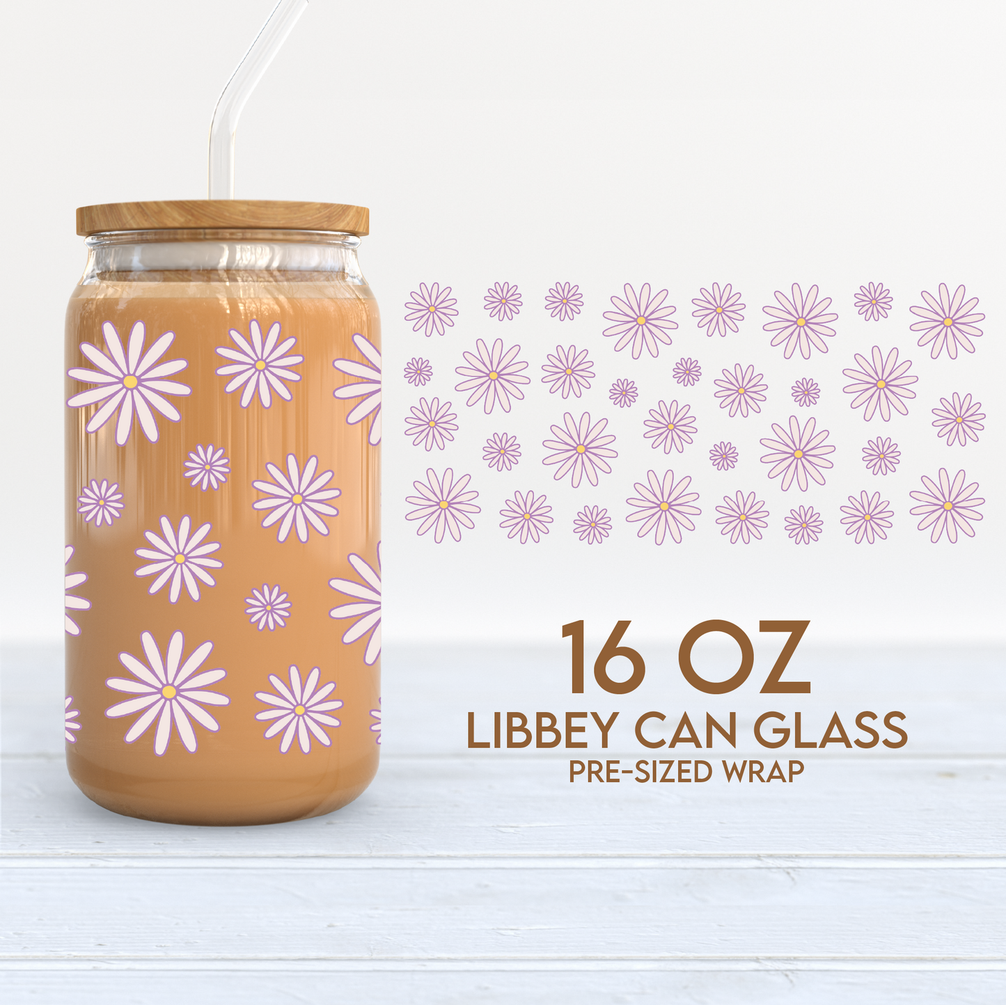 Spring Daisies Cup Wrap | 16oz Libbey Can Glass | Pastel Spring Flowers PNG SVG