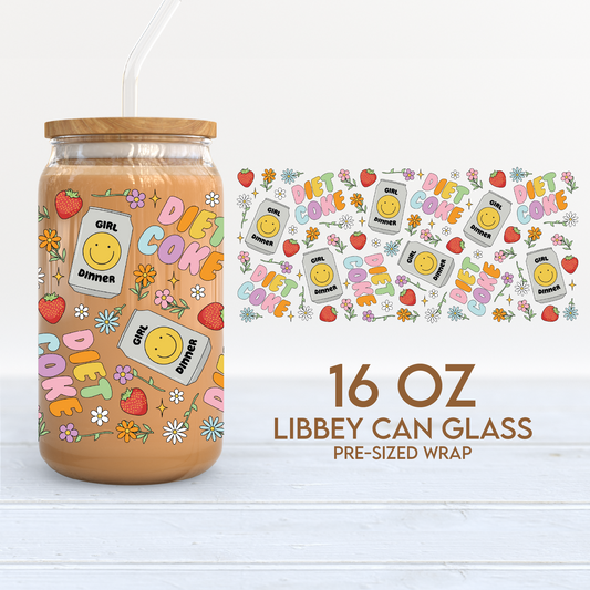 Diet Coke Cup Wrap | Girl Dinner 16oz Libbey Can Glass | Funny PNG SVG