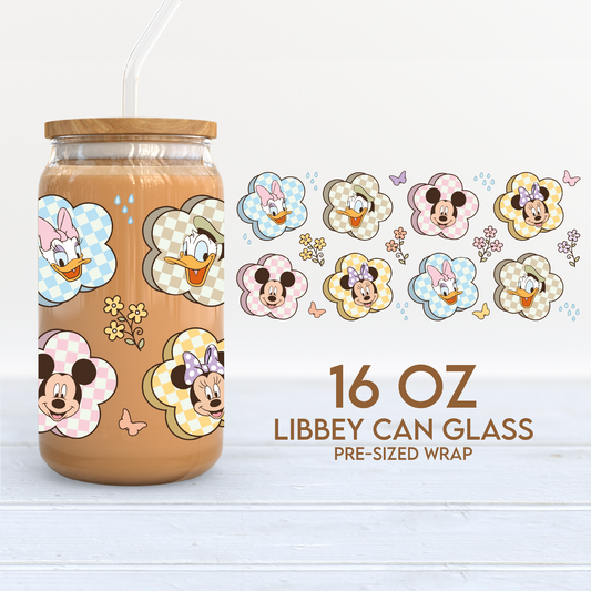 Spring Mouse Characters Cup Wrap | 16oz Libbey Can Glass | Spring Flowers PNG SVG